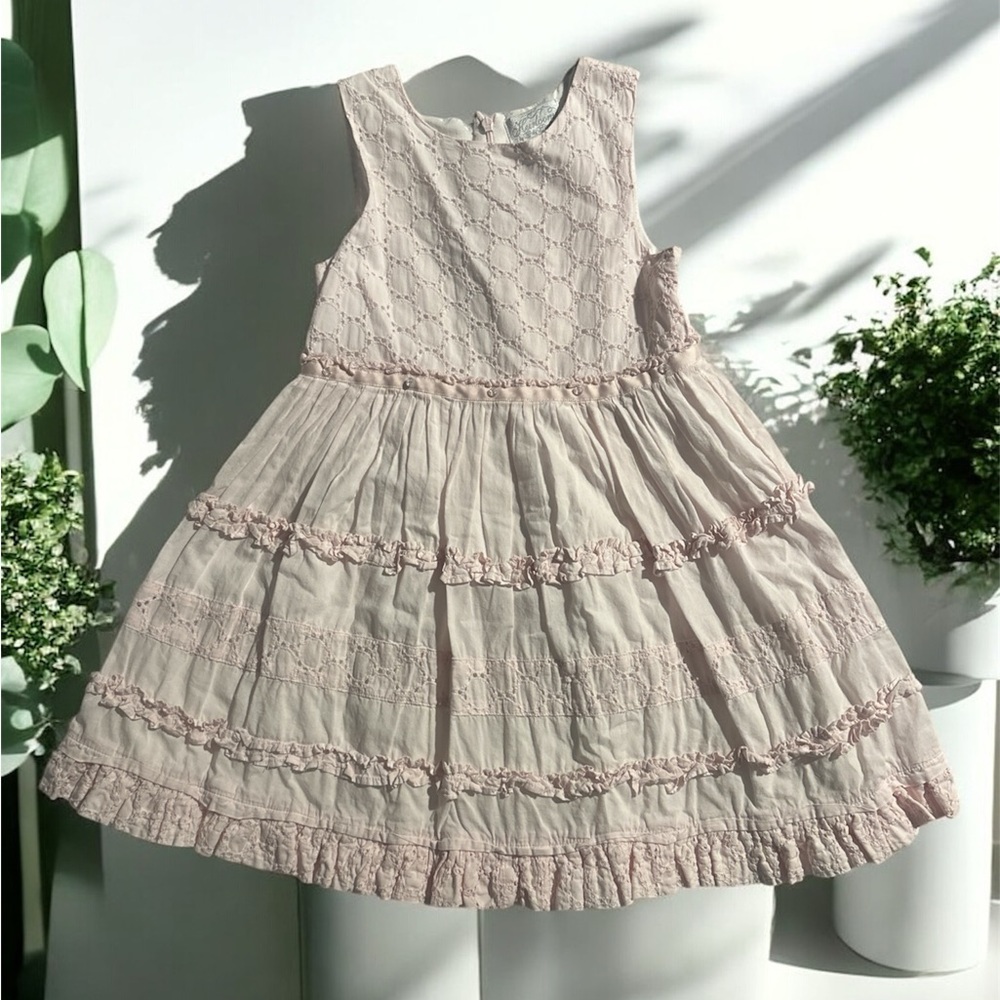 Pink Tiered Ruffled Sundress Scoop Neck